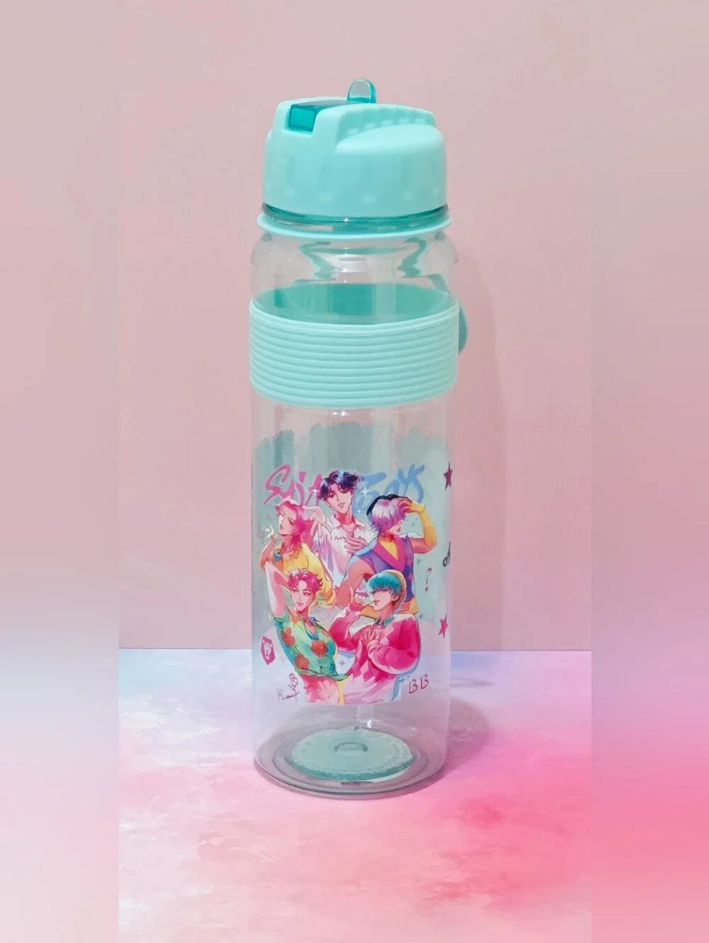 Hand-Designed Aquamarine K-POP Demon Hunters Water Bottle - Huntrix & Saja Boys